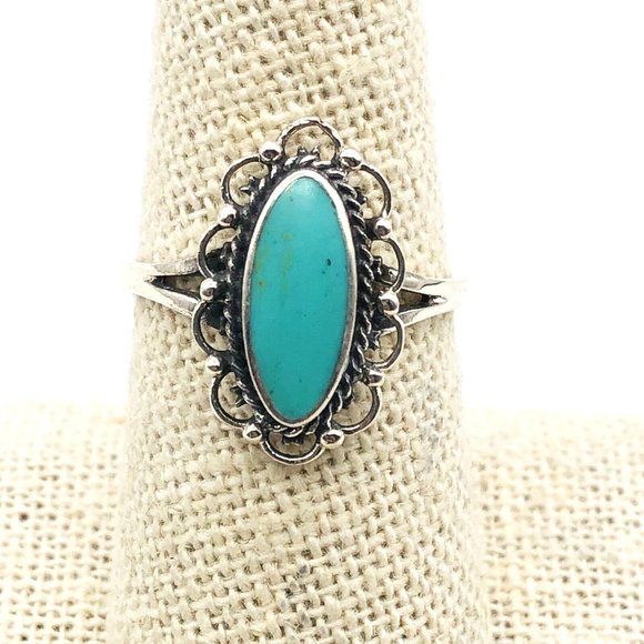 Southwest Style 925 Sterling Silver Turquoise Band Ring Boho Southwest Ladies 8 - Picture 2 of 6
